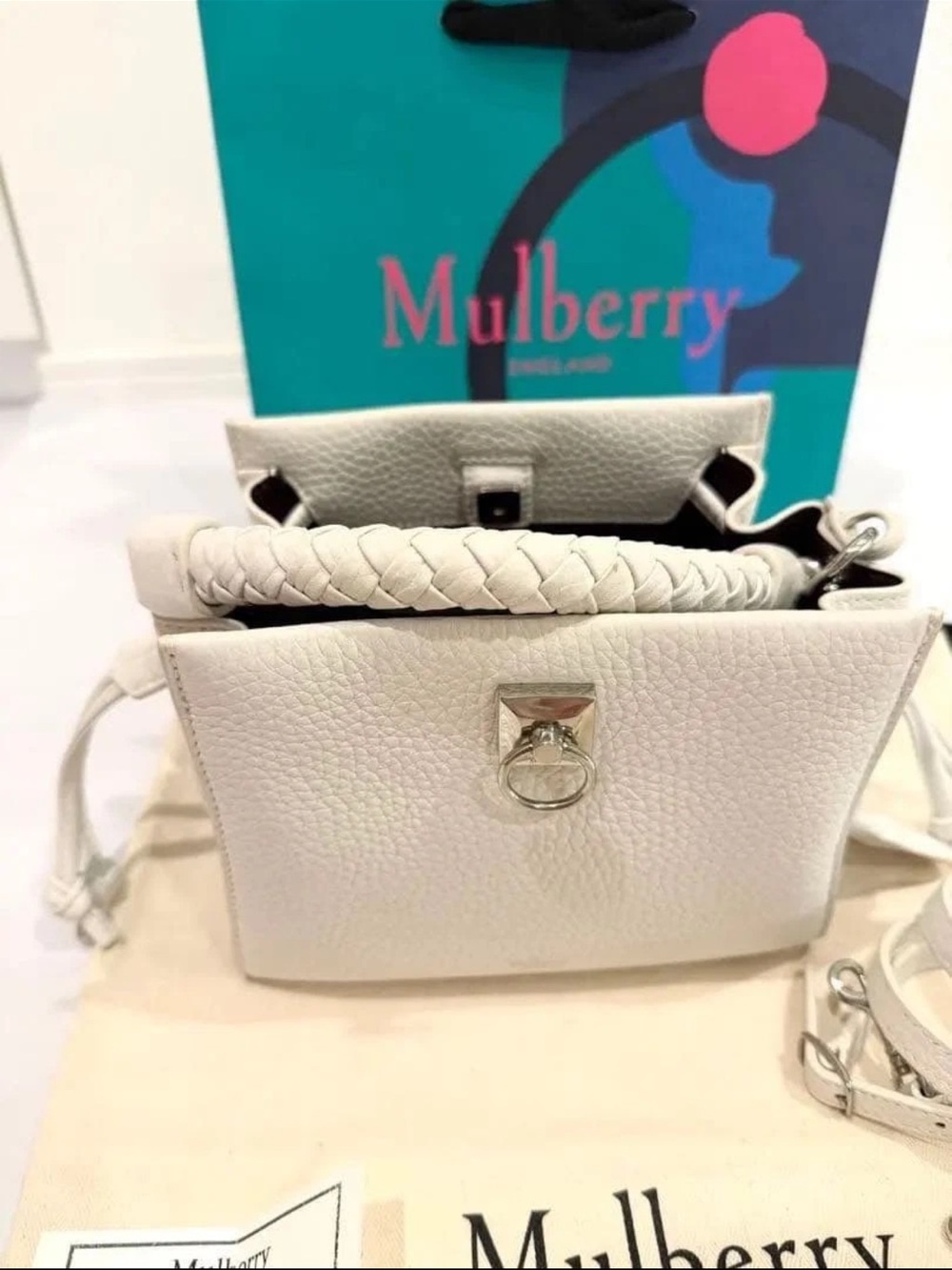 Mulberry Cream Leather Braided-Handle Satchel - Picture 8 of 16